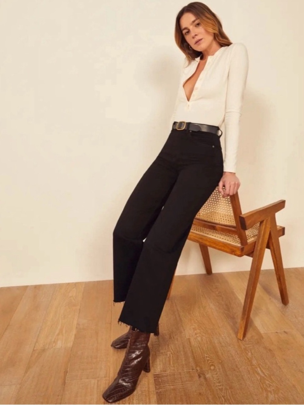 Reformation Stretch Flood Wide Leg Jeans Black Size 28